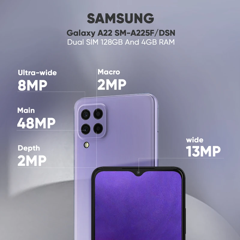 گوشی موبایل سامسونگ مدل Galaxy A22 SM-A225F/DSN دو سیم کارت ظرفیت 128 گیگابایت و رم 4 گیگابایت