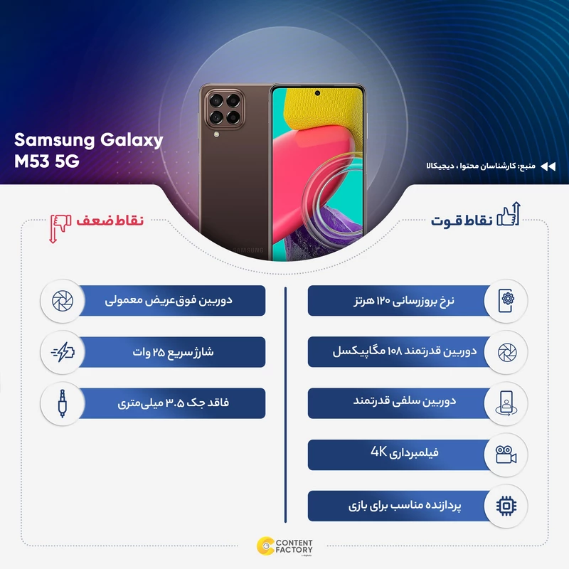 گوشی موبایل سامسونگ مدل Galaxy M53 5G دو سیم کارت ظرفیت 128 گیگابایت و رم 8 گیگابایت