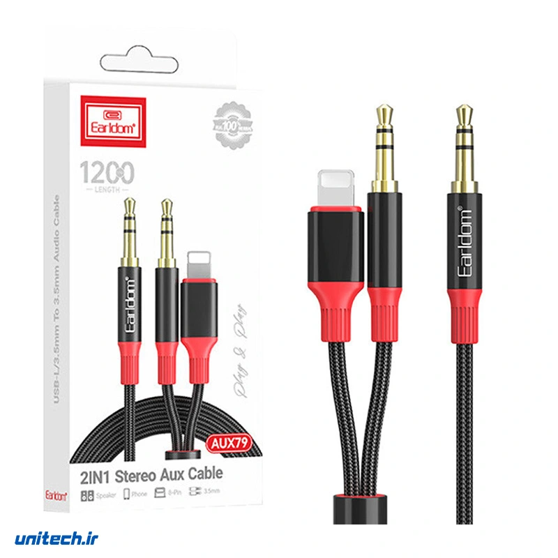 کابل تبدیل AUX به AUX/Lightning ارلدام مدل ET-AUX79 طول 1.2 متر